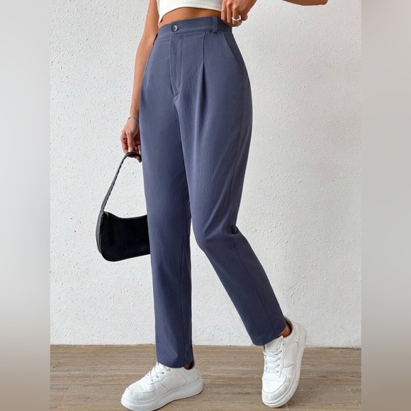 Blue High-Waisted Trousers with Relaxed Fit - Picture 5 of 9